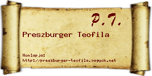 Preszburger Teofila névjegykártya